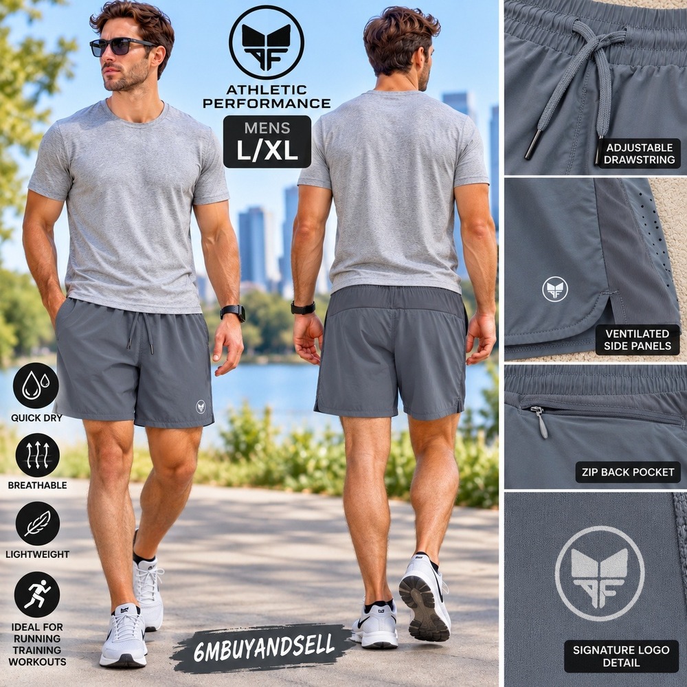 AF Mens Gray Athletic Running Shorts Medium Pocket Drawstring Training